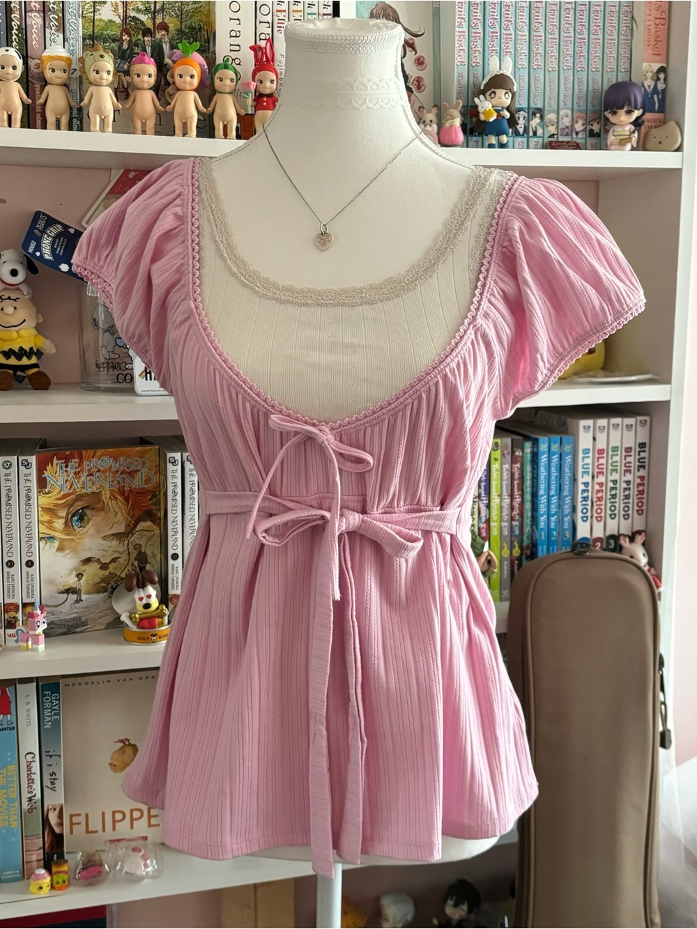 Ardene Light Pink Tie-Front Short Sleeve Blouse